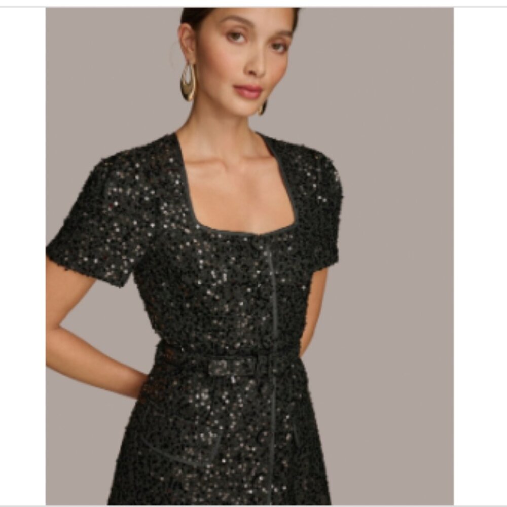 Donna Karan New York Womens Sequined Belted Dress Black 4, 8 , 10 - Picture 2 of 4
